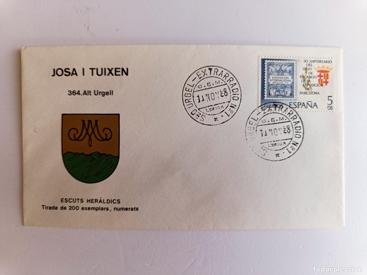 Sellos: MATASELLOS EN SOBRE ILUSTRADO CON ESCUDO DE LA POBLACI&Oacute;N DE JOSA I TUIXEN - ALT URGELL - LLEIDA