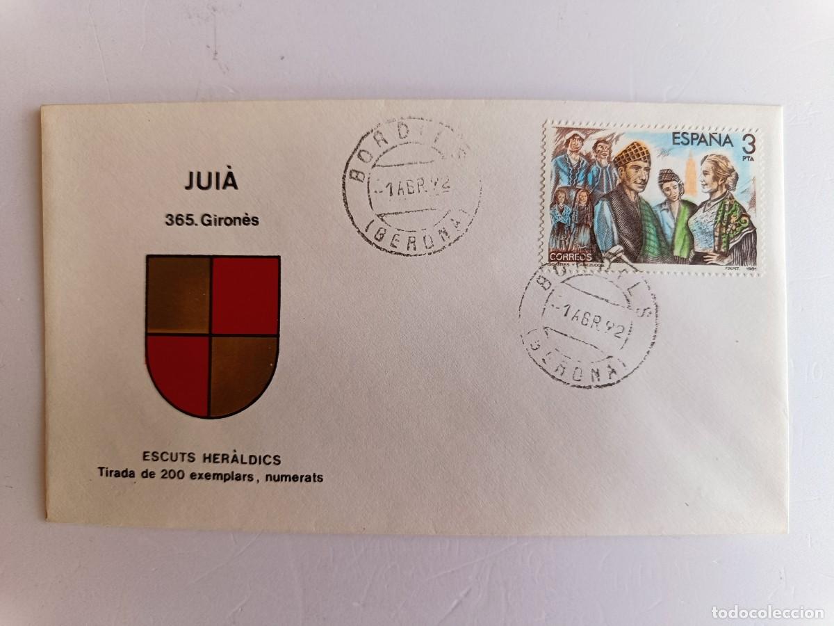 Sellos: MATASELLOS EN SOBRE ILUSTRADO CON ESCUDO DE LA POBLACI&Oacute;N DE JUI&Agrave; - GIRON&Eacute;S - GERONA