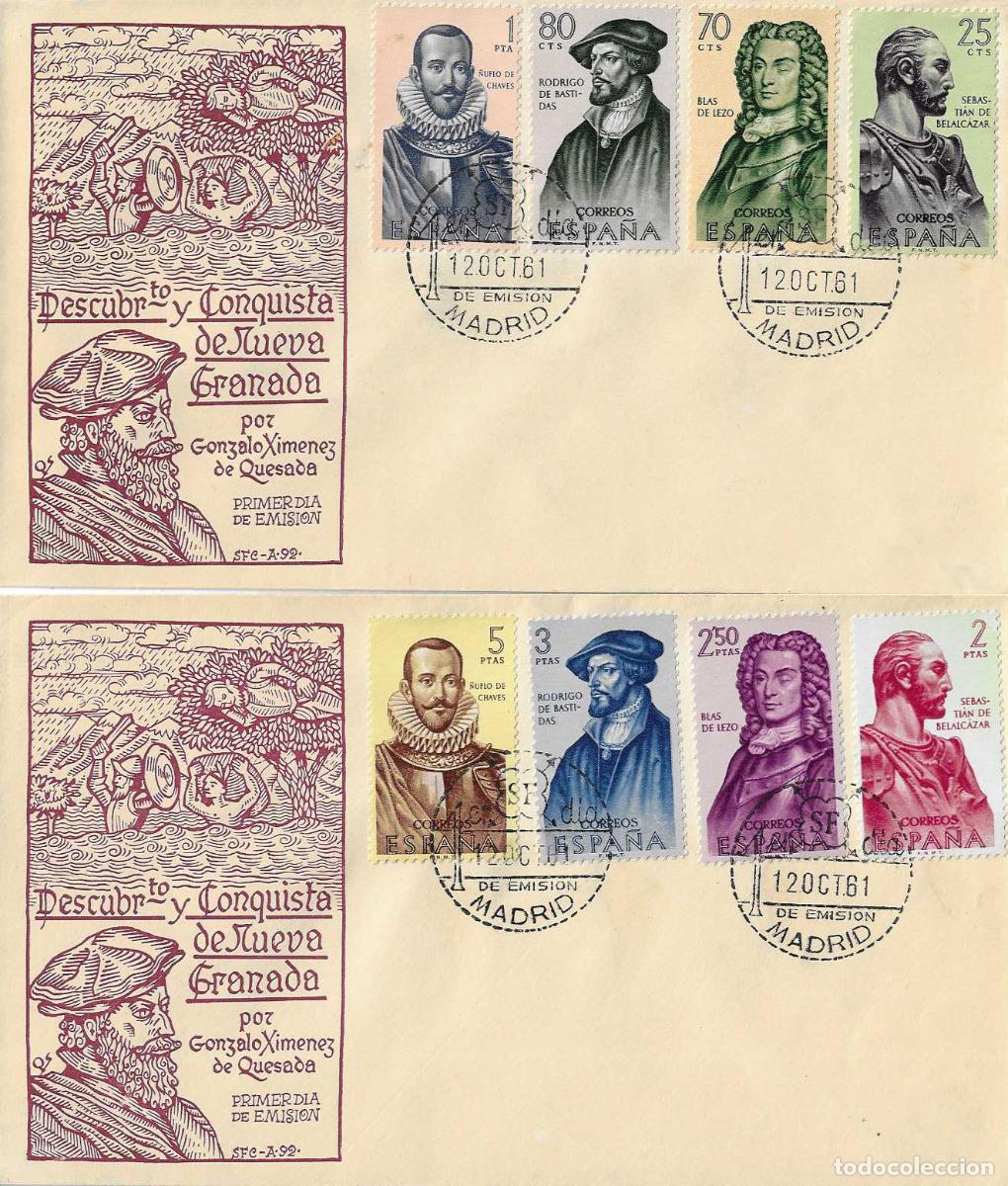 Sellos: FORJADORES DE AMERICA 1961 (EDIFIL 1374/81) EN DOS SOBRES PRIMER DIA SERVICIO FILATELICO DE CORREOS
