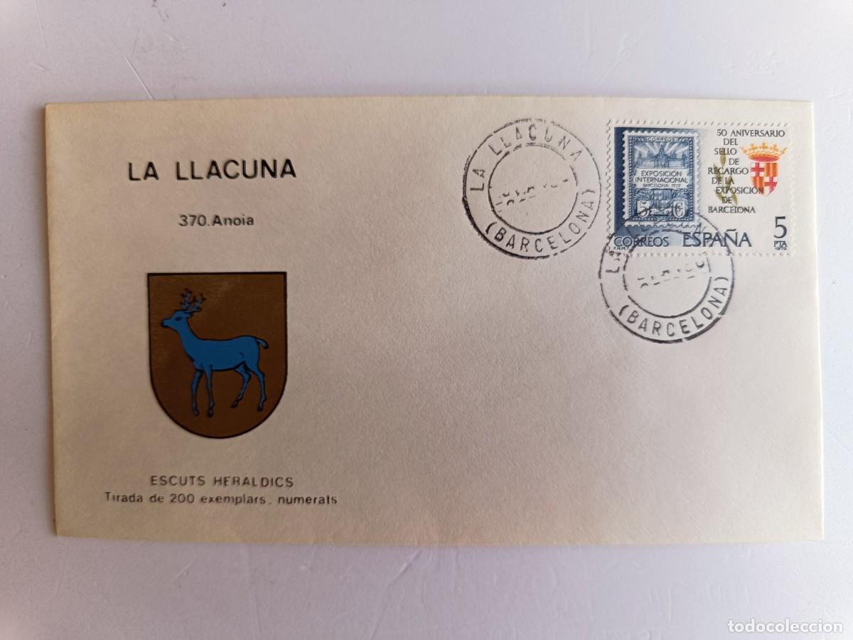 Sellos: MATASELLOS EN SOBRE ILUSTRADO CON ESCUDO DE LA POBLACI&Oacute;N DE LA LLACUNA - ANOIA - BARCELONA