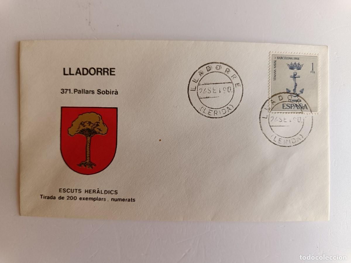 Sellos: MATASELLOS EN SOBRE ILUSTRADO CON ESCUDO DE LA POBLACI&Oacute;N DE LA LLADORRE - PALLARS SOBIR&Agrave; - LERIDA