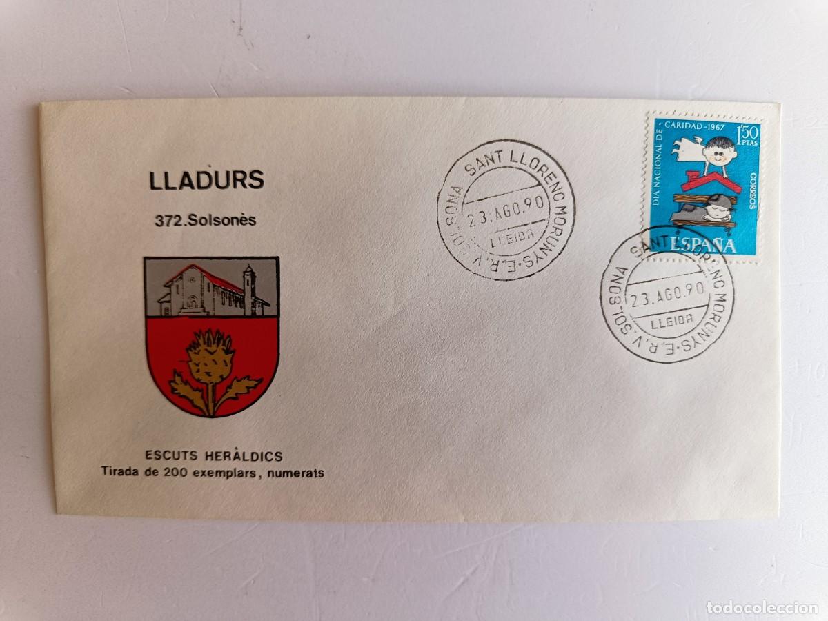 Sellos: MATASELLOS EN SOBRE ILUSTRADO CON ESCUDO DE LA POBLACI&Oacute;N DE LA LLADURS - SOLSON&Egrave;S - LERIDA