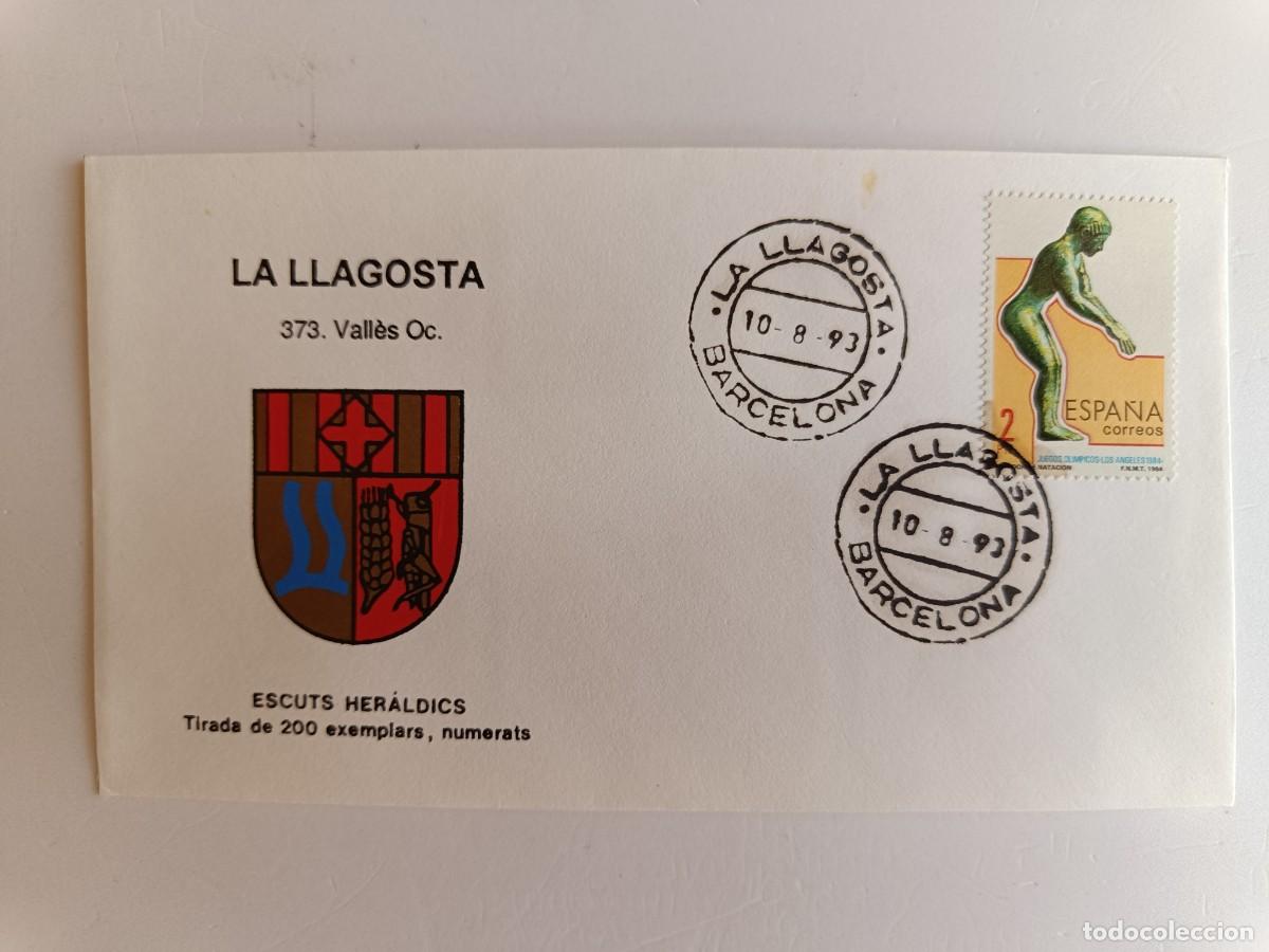 Sellos: MATASELLOS EN SOBRE ILUSTRADO CON ESCUDO DE LA POBLACI&Oacute;N DE LA LLAGOSTA - VALL&Egrave;S OC. - BARCELONA
