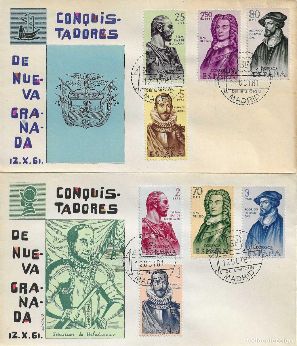 Sellos: FORJADORES DE AMERICA 1961 (EDIFIL 1374/81) EN DOS SOBRES PRIMER DIA SIN CIRCULAR ARRONIZ RAROS XZX