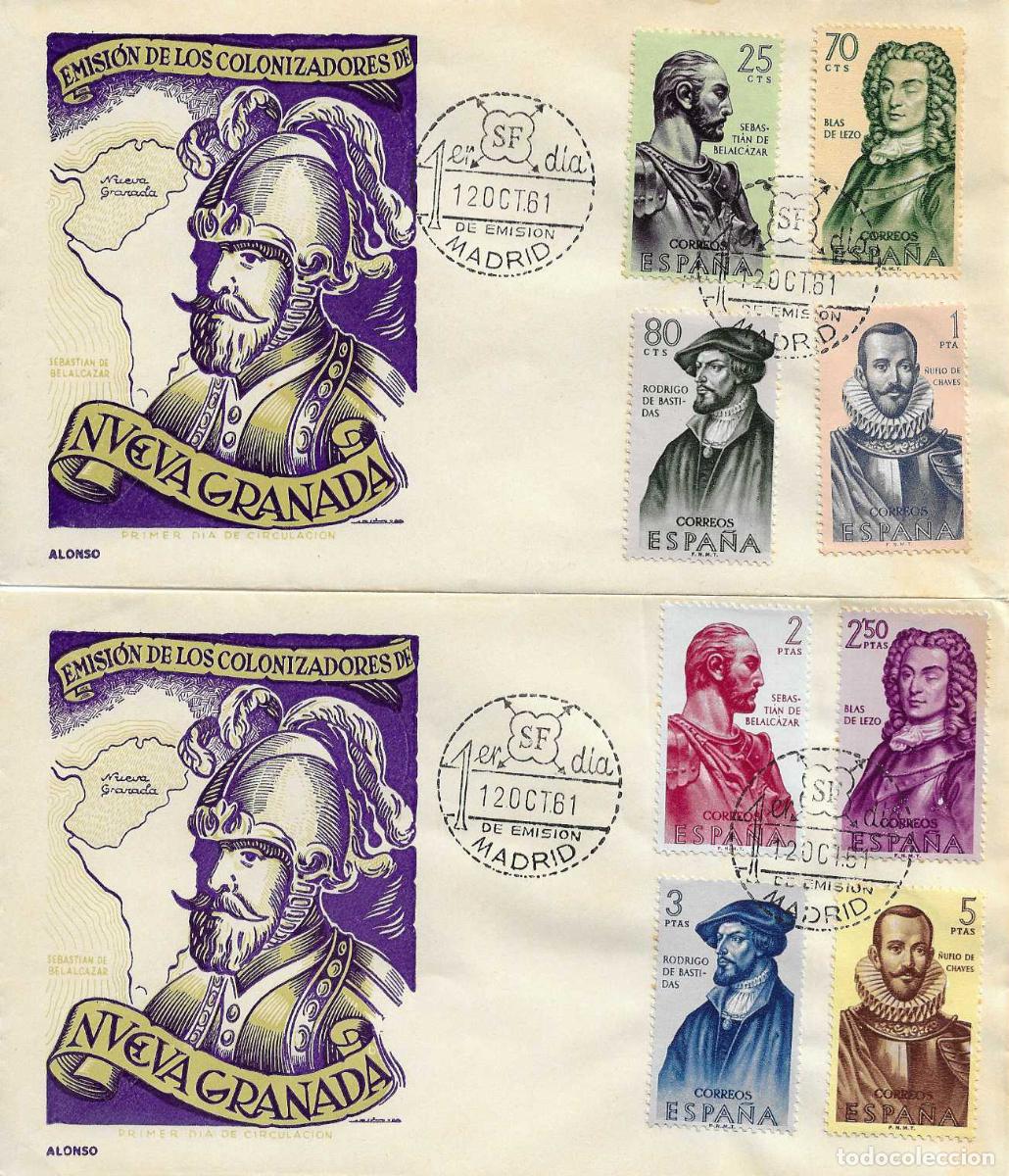 Sellos: FORJADORES DE AMERICA 1961 (EDIFIL 1374/81) EN DOS SOBRES PRIMER DIA DE ALONSO BONITOS Y RAROS ASI
