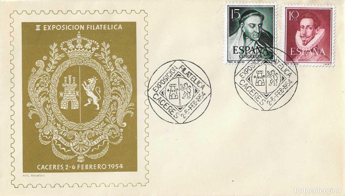Sellos: II EXPOSICION FILATELICA, CACERES 1954. MATASELLOS EN SOBRE SIN CIRCULAR DE ALFIL RARO ASI