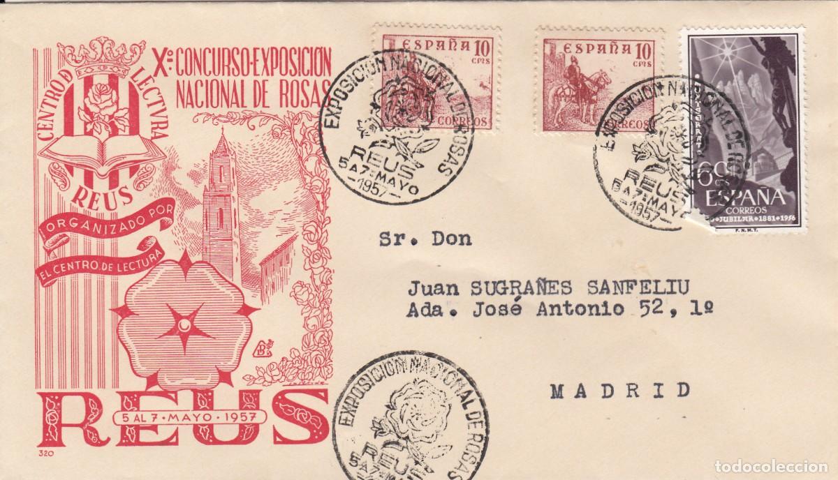 Sellos: MATASELLOS REUS - EXPOSICI&Oacute;N NACIONAL DE ROSAS - 1957