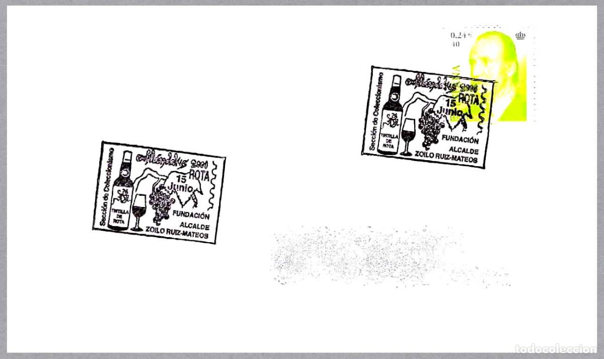 Sellos: Matasellos EXFILANDALUS 2001 - TINTILLA DE ROTA - VINO. Rota, Cadiz, Andalucia, 2000