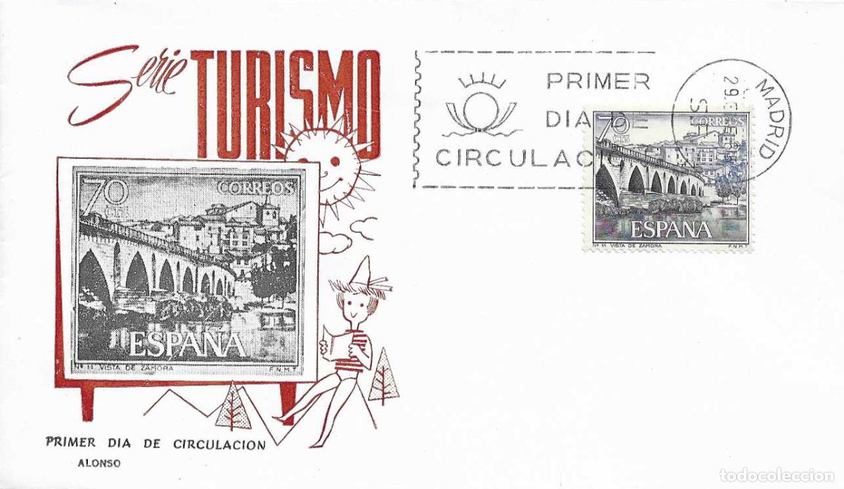 Sellos: PUENTE ROMANO ZAMORA SERIE TURISTICA 1965 (EDIFIL 1646) EN SOBRE PRIMER DIA DE ALONSO RARO ASI