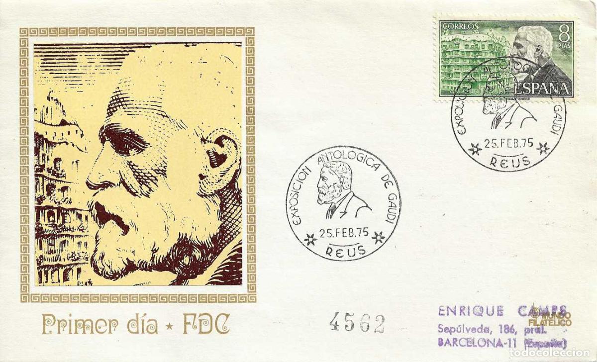 Sellos: ARQUITECTURA GAUDI EXPOSICION, REUS (TARRAGONA) 1975. MATASELLOS SPD CIRCULADO MF (EDIFIL 2241) WXZ
