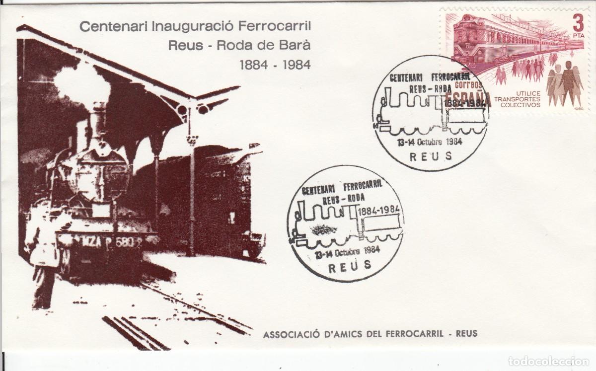 Sellos: MATASELLOS REUS - CENTENARI INAUGURACI&Oacute; REUS RODA DE BAR&Agrave; - 1984 ---TRENES - FERROCARRIL -