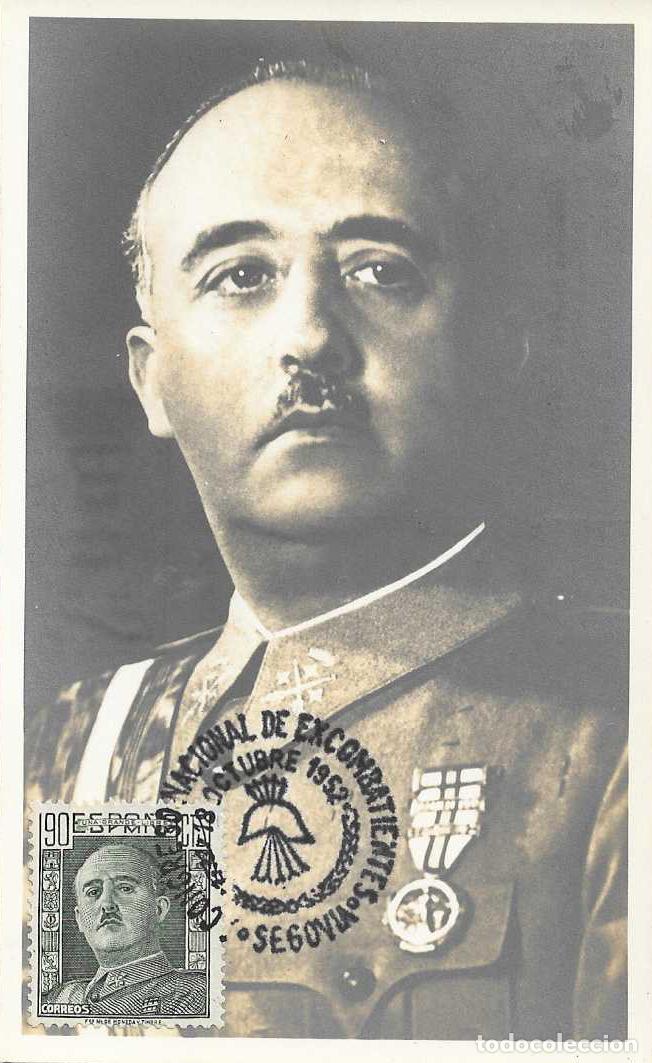 Sellos: EXCOMBATIENTES I CONGRESO NACIONAL, SEGOVIA 1952. MATASELLOS TARJETA GENERAL FRANCO MOD 2 RARO RWR