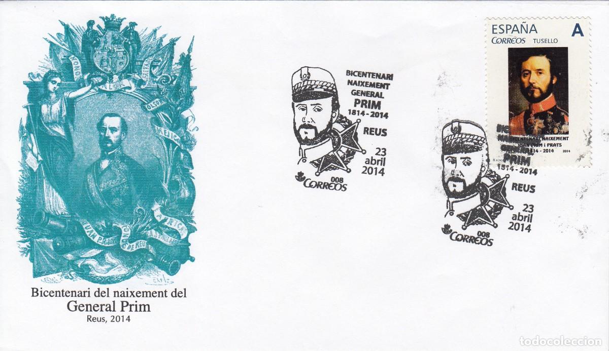 Sellos: MATASELLOS REUS - BICENTENARI NAIXEMENT GENERAL PRIM - 2014 CON TUSELLO
