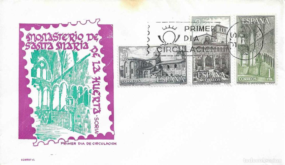 Sellos: MONASTERIO SANTA MARIA DE HUERTA SORIA 1964 (EDIFIL 1563/65) EN SOBRE PRIMER DIA SOBREFIL RARO ASI