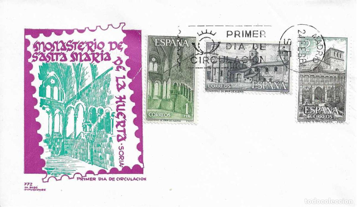 Sellos: MONASTERIO DE SANTA MARIA DE HUERTA SORIA 1964 (EDIFIL 1563/65) SOBRE PRIMER DIA SIN CIRCULAR DE MS