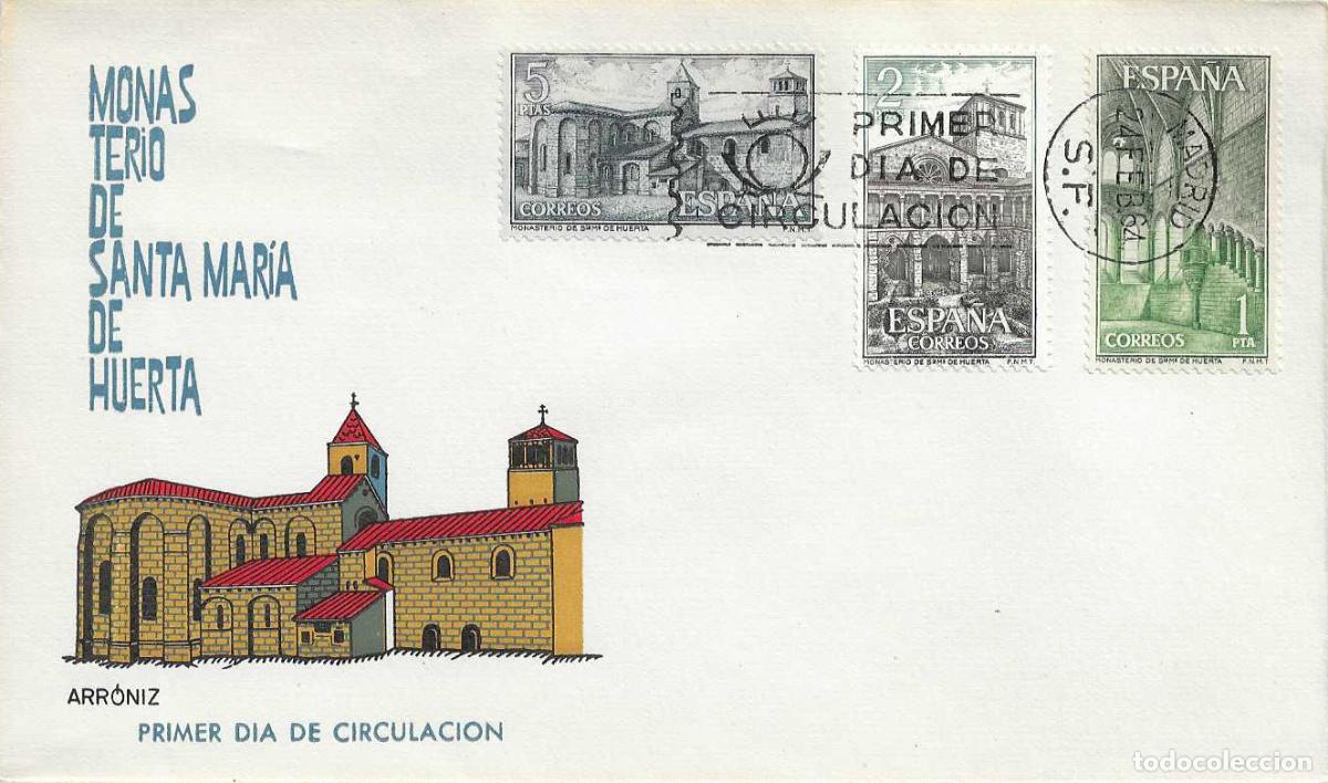 Sellos: MONASTERIO DE SANTA MARIA DE HUERTA SORIA 1964 (EDIFIL 1563/65) EN SOBRE PRIMER DIA DE ARRONIZ XZX