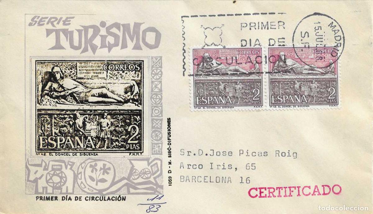 Sellos: EL DONCEL SIG&Uuml;ENZA GUADALAJARA SERIE TURISTICA 1968 (EDIFIL 1878 DOS SELLOS) EN SPD CIRCULADO MS XZX