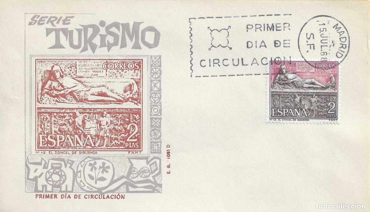 Sellos: EL DONCEL SIG&Uuml;ENZA GUADALAJARA SERIE TURISTICA 1968 (EDIFIL 1878) EN SOBRE PRIMER DIA DE EG RARO ASI