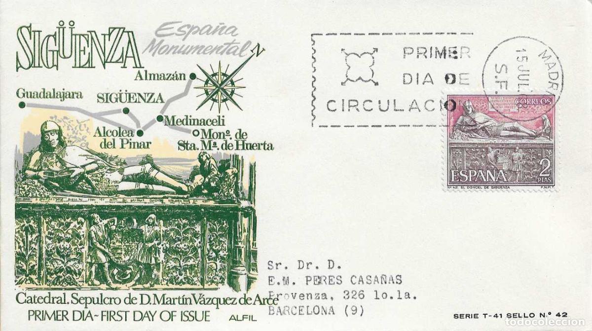 Sellos: EL DONCEL SIG&Uuml;ENZA GUADALAJARA SERIE TURISTICA 1968 (EDIFIL 1878) SOBRE PRIMER CIRCULADO ALFIL RARO