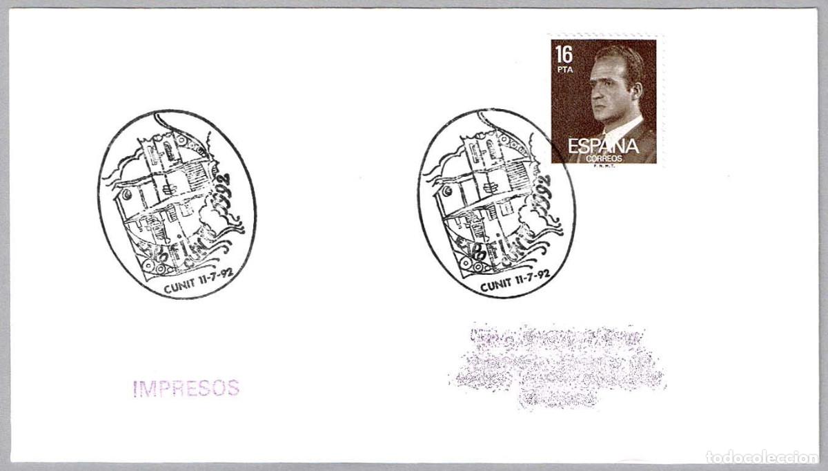 Sellos: Matasellos EXP.FIL. IGLESIA ROMANICA DE SAN CRISTOBAL. Cunit, Tarragona, 1992