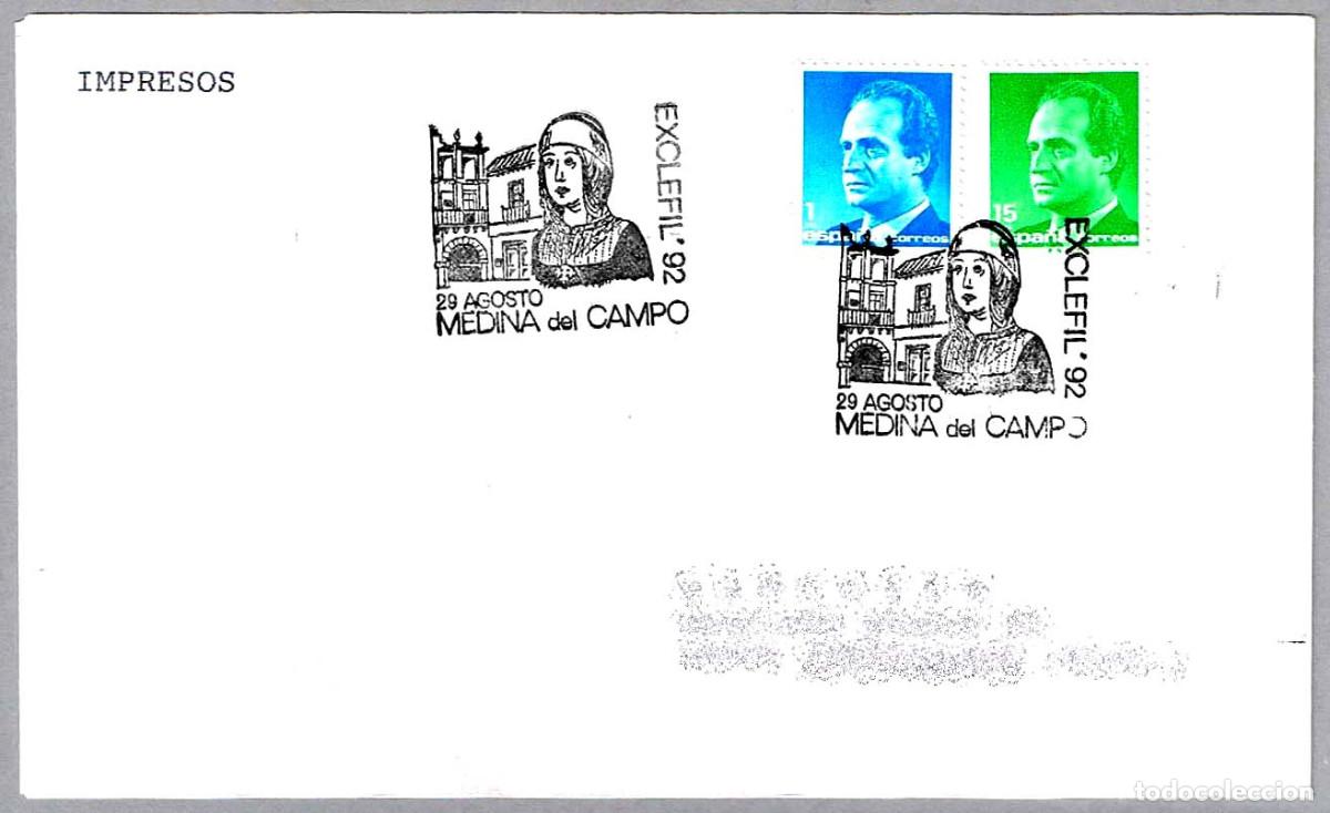 Sellos: Matasellos EXCLEFIL'92 - ISABEL LA CATOLICA. Medina del Campo, Valladolid, 1992
