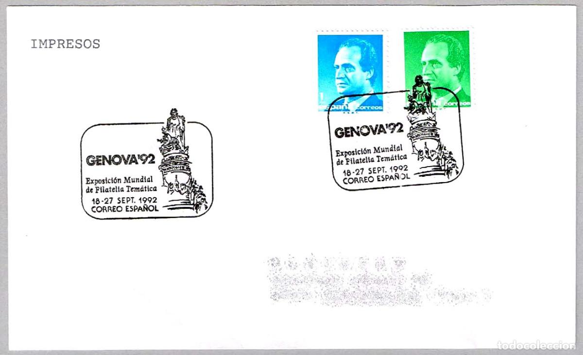Sellos: Matasellos CORREO ESPA&Ntilde;OL EN EXP.MUNDIAL TEMATICA GENOVA'92. Genova, Italia, 1992