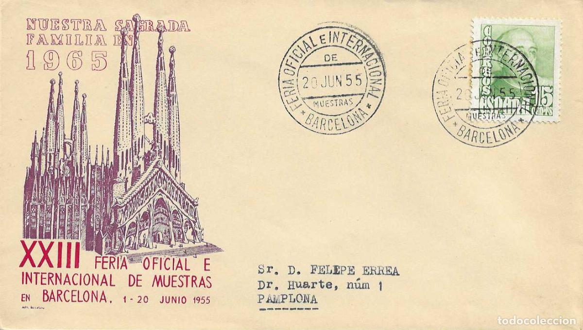 Sellos: XXIII FERIA MUESTRAS (ORDINARIO) BARCELONA 20 JUNIO 1955 MATASELLO SOBRE ALFIL DE EG SAGRADA FAMILIA