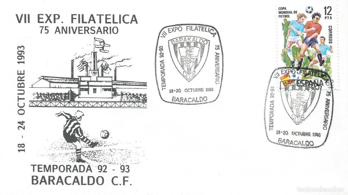 Sellos: 1993. BARACALDO. MATASELLOS/POSTMARK. 75 ANIV. CLUB BARAKALDO. DEPORTES/SPORTS. F&Uacute;TBOL/FOOTBALL.