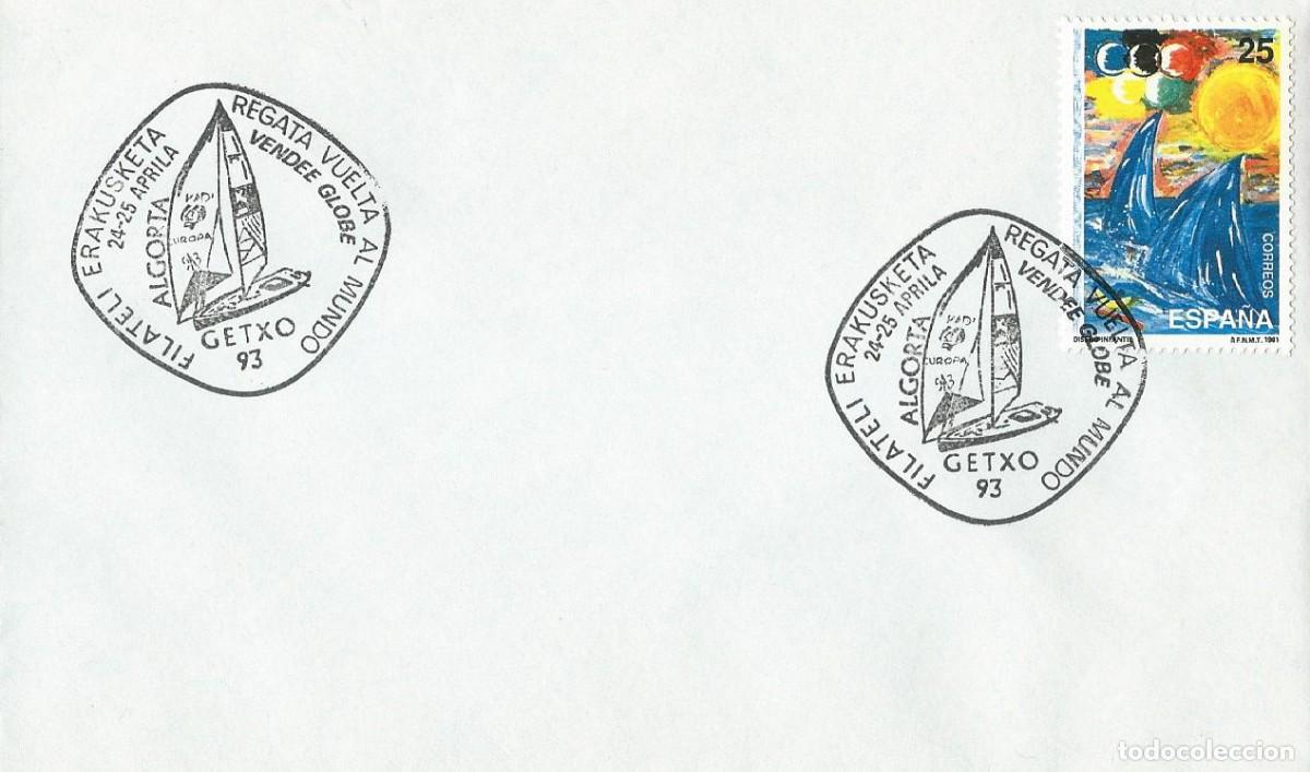 Sellos: 1993. EIBAR. ALGORTA. VIZCAYA. MATASELLOS. REGATA VUELTA AL MUNDO. VELA/YACHTING. DEPORTES/SPORTS.