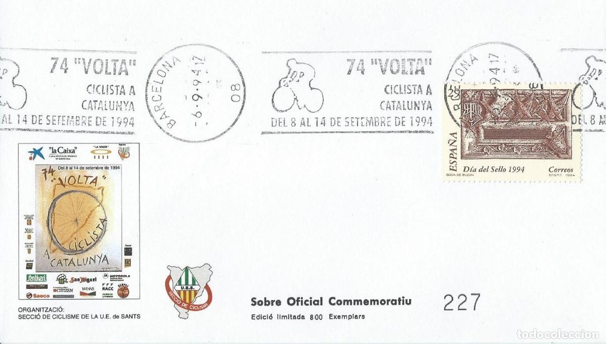 Sellos: 1994. BARCELONA. RODILLO/SLOGAN. 74 VOLTA CICLISTA A CATALUNYA. CICLISMO/CYCLING. DEPORTES/SPORTS..