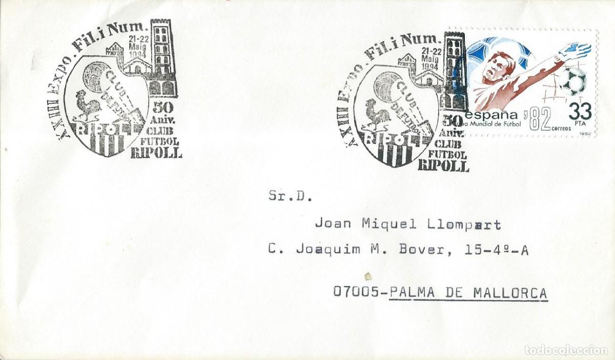 Sellos: 1994. RIPOLL. MATASELLOS/POSTMARK. 50 ANIV. CLUB F&Uacute;TBOL RIPOLL. FOOTBALL. DEPORTES/SPORTS.
