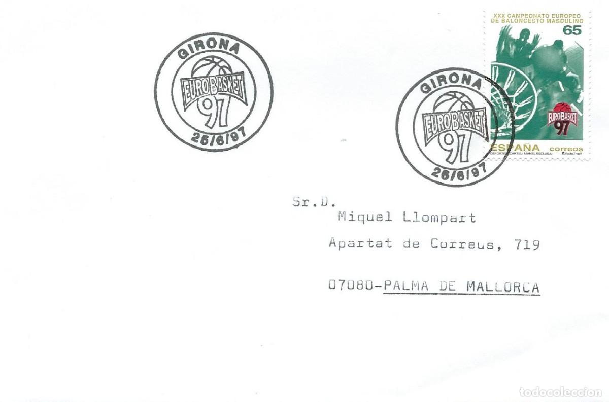 Sellos: 1997. GIRONA. MATASELLOS/POSTMARK. EUROBASKET'97. BALONCESTO/BASKETBALL. DEPORTES/SPORTS.