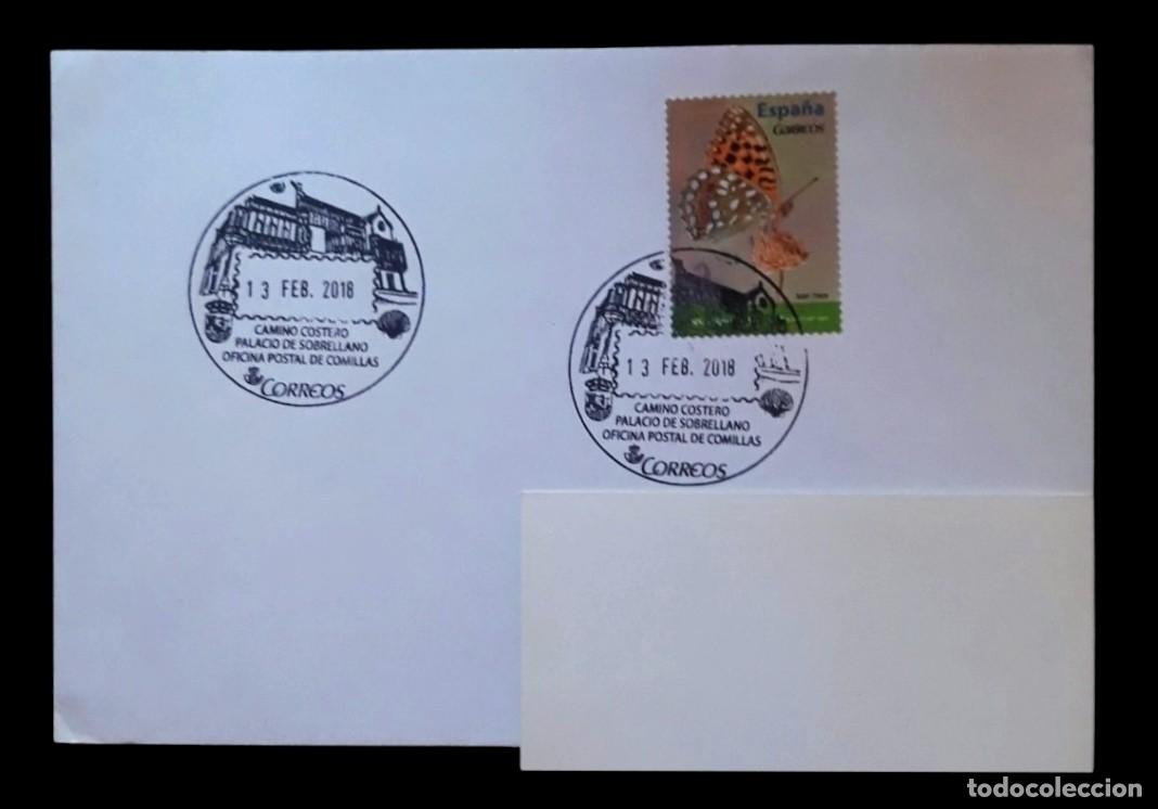Sellos: ESPA&Ntilde;A 2016. CARTA CIRCULADA DOBLE MATASELLOS TUR&Iacute;STICO OFICINA POSTAL DE COMILLAS (CANTABRIA).