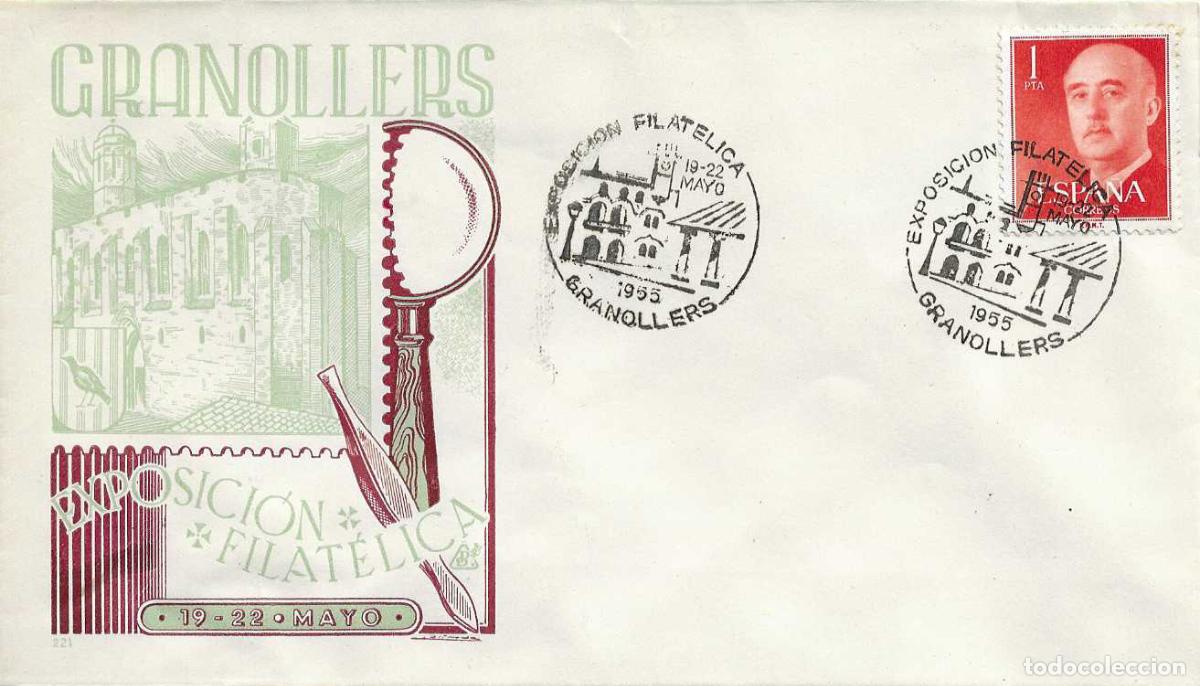 Sellos: II EXPOSICION FILATELICA, GRANOLLERS (BARCELONA) 1955. MATASELLOS EN SOBRE SIN CIRCULAR DE DP RARO