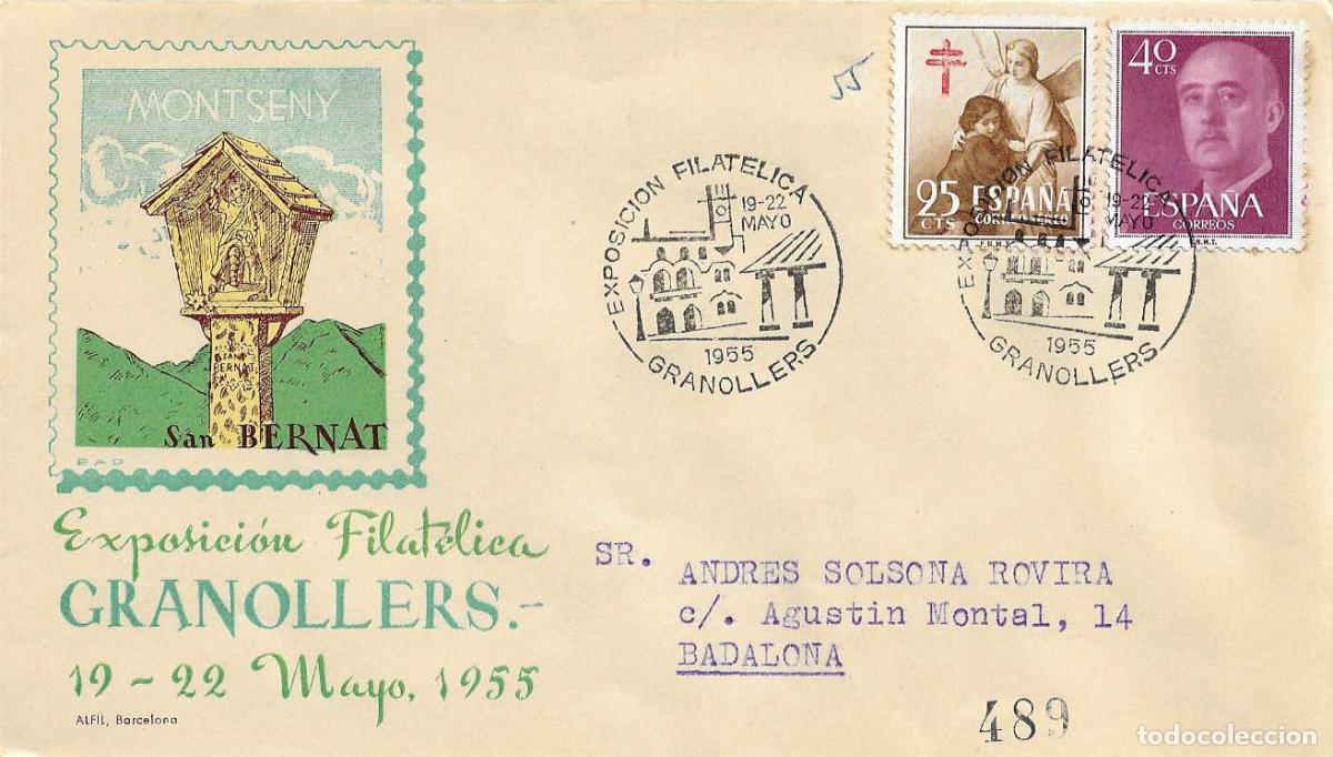 Sellos: PRO TUBERCULOSOS 1953 (EDIFIL 1123) EN SOBRE ALFIL MATASELLO EXPOSICION GRANOLLERS 1955 RARO VER RWR
