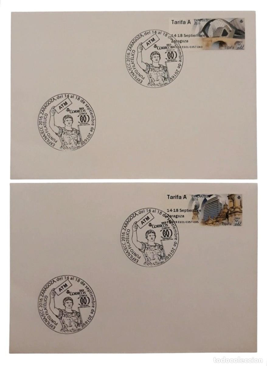 Sellos: EXFILNA 2016 ZARAGOZA - 2 SOBRES ATMs CON DOBLE MATASELLOS CONMEMORATIVOS DE LA EXPOSICI&Oacute;N..