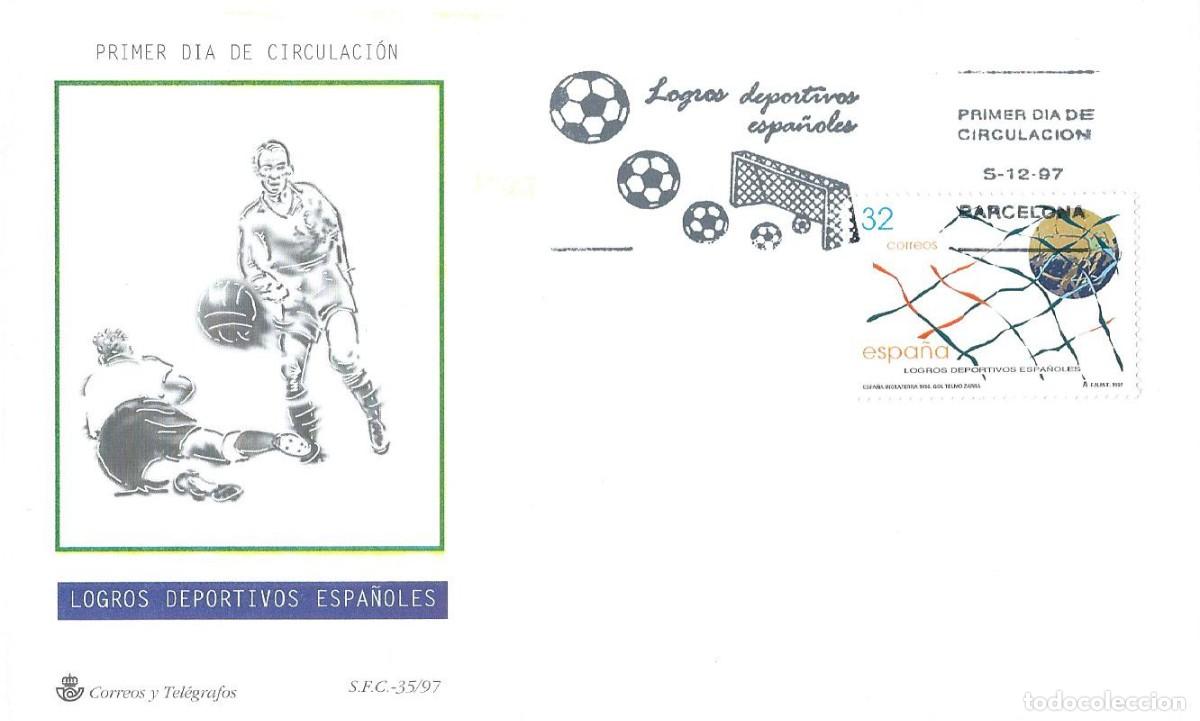 Sellos: 1997. BARCELONA. SPD/FDC. EDIFIL 3524. LOGROS DEPORTIVOS. GOL DE ZARRA. F&Uacute;TBOL. DEPORTES/SPORTS.