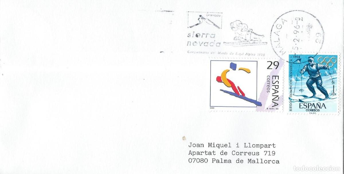 Sellos: 1996. M&Aacute;LAGA. RODILLO/SLOGAN. SIERRA NEVADA. CAMPEONATOS DEL MUNDO ESQU&Iacute;. SKIING. DEPORTES/SPORTS.