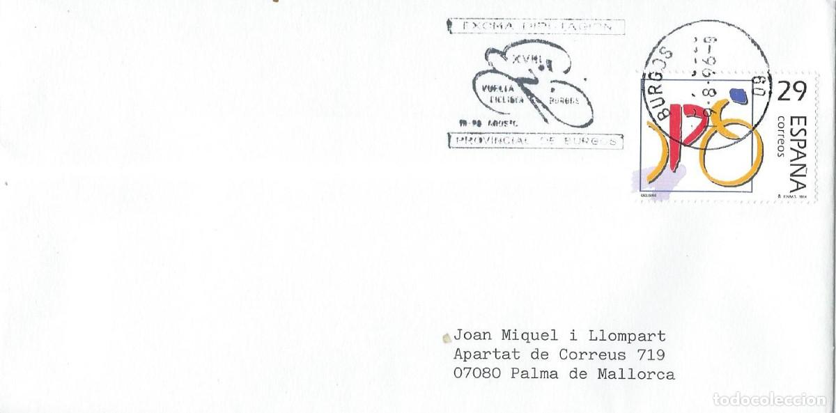 Sellos: 1996. BURGOS. RODILLO/SLOGAN. VUELTA CICLISTA A BURGOS. CICLISMO/CYCLING. DEPORTES/SPORTS.