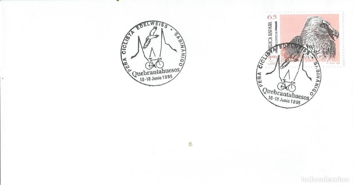 Sellos: 1995. SABI&Ntilde;&Aacute;NIGO. MATASELLOS. PE&Ntilde;A CICLISTA EDELWEISS. CICLISMO. QUEBRANTAHUESOS. DEPORTES. FAUNA.