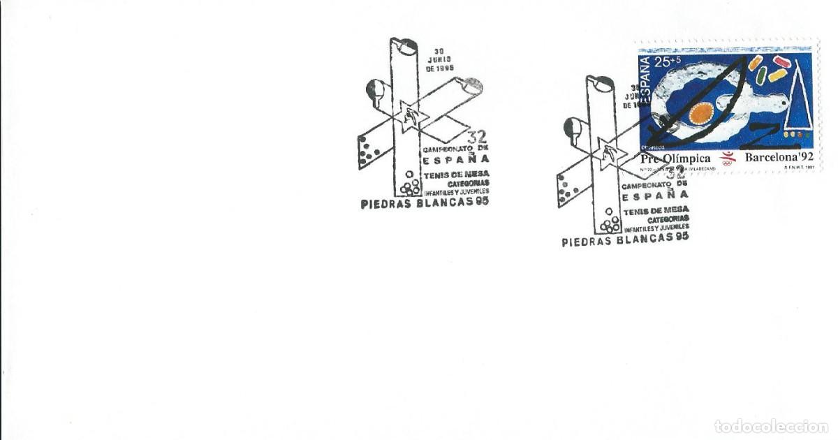 Sellos: 1995. PIEDRAS BLANCAS. MATASELLOS/POSTMARK. CAMPEONATO DE ESPA&Ntilde;A TENIS DE MESA. DEPORTES/SPORTS.