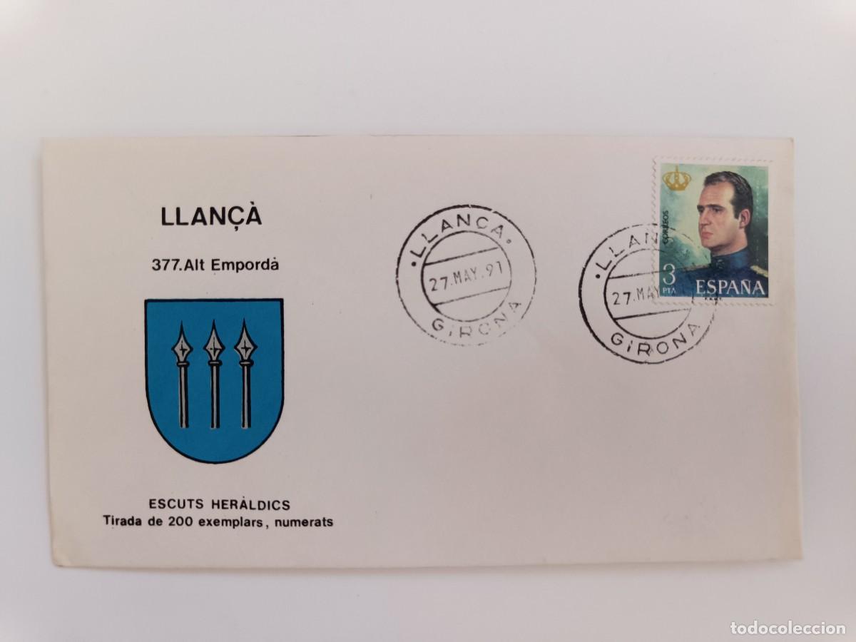 Sellos: MATASELLOS EN SOBRE ILUSTRADO CON ESCUDO DE LA POBLACI&Oacute;N DE LLAN&Ccedil;&Agrave; - ALT EMPORD&Agrave; - GIRONA