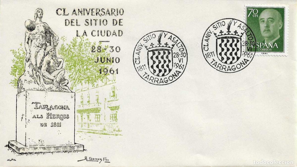 Sellos: GUERRA DE LA INDEPENDENCIA CL 150 ANIV SITIO TARRAGONA 1961. MATASELLOS SOBRE SIN CIRCULAR ALFIL WXZ