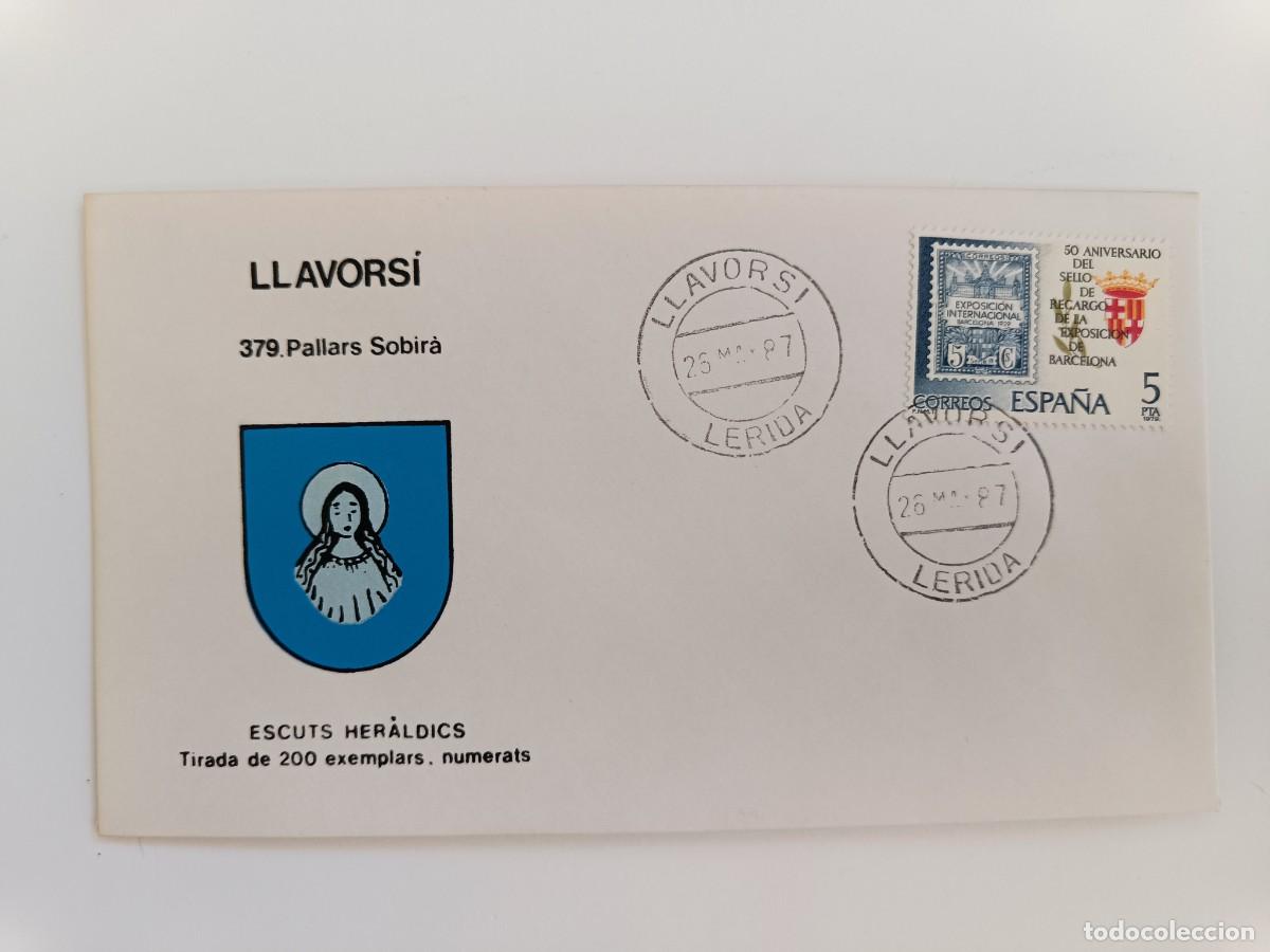 Sellos: MATASELLOS EN SOBRE ILUSTRADO CON ESCUDO DE LA POBLACI&Oacute;N DE LLAVORS&Iacute; - PALLARS SOBIR&Agrave; - LERIDA
