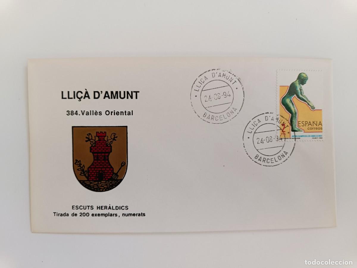 Stamps: MATASELLOS EN SOBRE ILUSTRADO CON ESCUDO DE LA POBLACI&Oacute;N DE LLI&Ccedil;&Agrave; D'AMUNT - VALL&Egrave;S ORIENTAL - BARNA