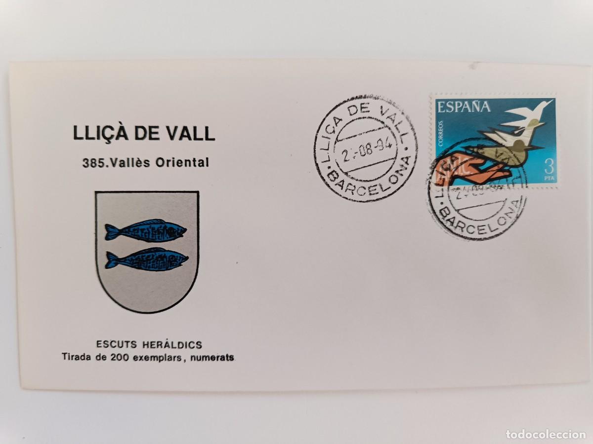 Stamps: MATASELLOS EN SOBRE ILUSTRADO CON ESCUDO DE LA POBLACI&Oacute;N DE LLI&Ccedil;&Agrave; DE VALL - VALL&Egrave;S ORIENTAL - BARNA