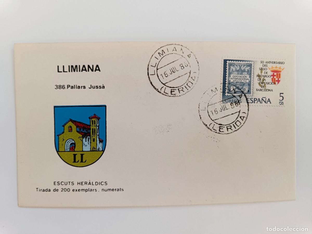 Sellos: MATASELLOS EN SOBRE ILUSTRADO CON ESCUDO DE LA POBLACI&Oacute;N DE LLIMIANA - PALLARS JUSS&Agrave; - LERIDA