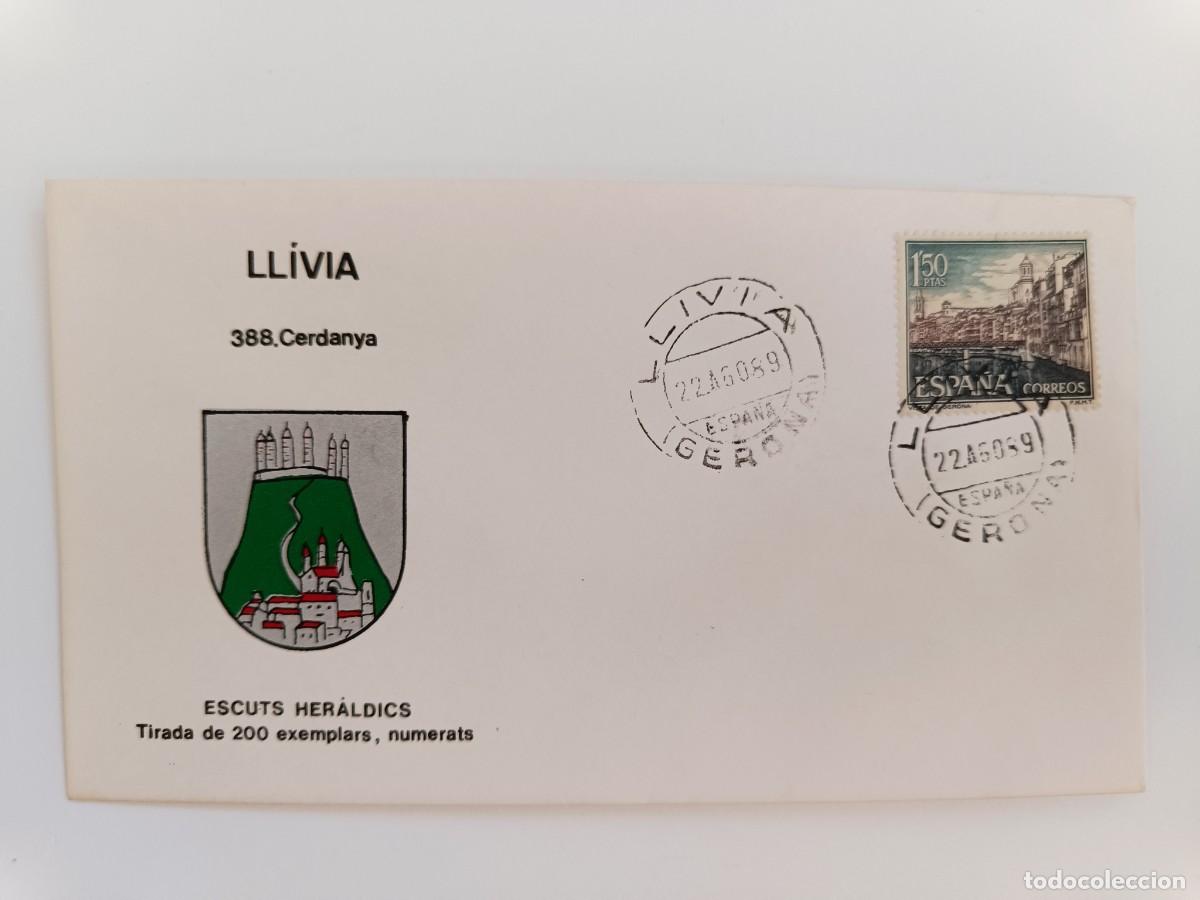 Sellos: MATASELLOS EN SOBRE ILUSTRADO CON ESCUDO DE LA POBLACI&Oacute;N DE LL&Iacute;VIA - CERDANYA - GERONA
