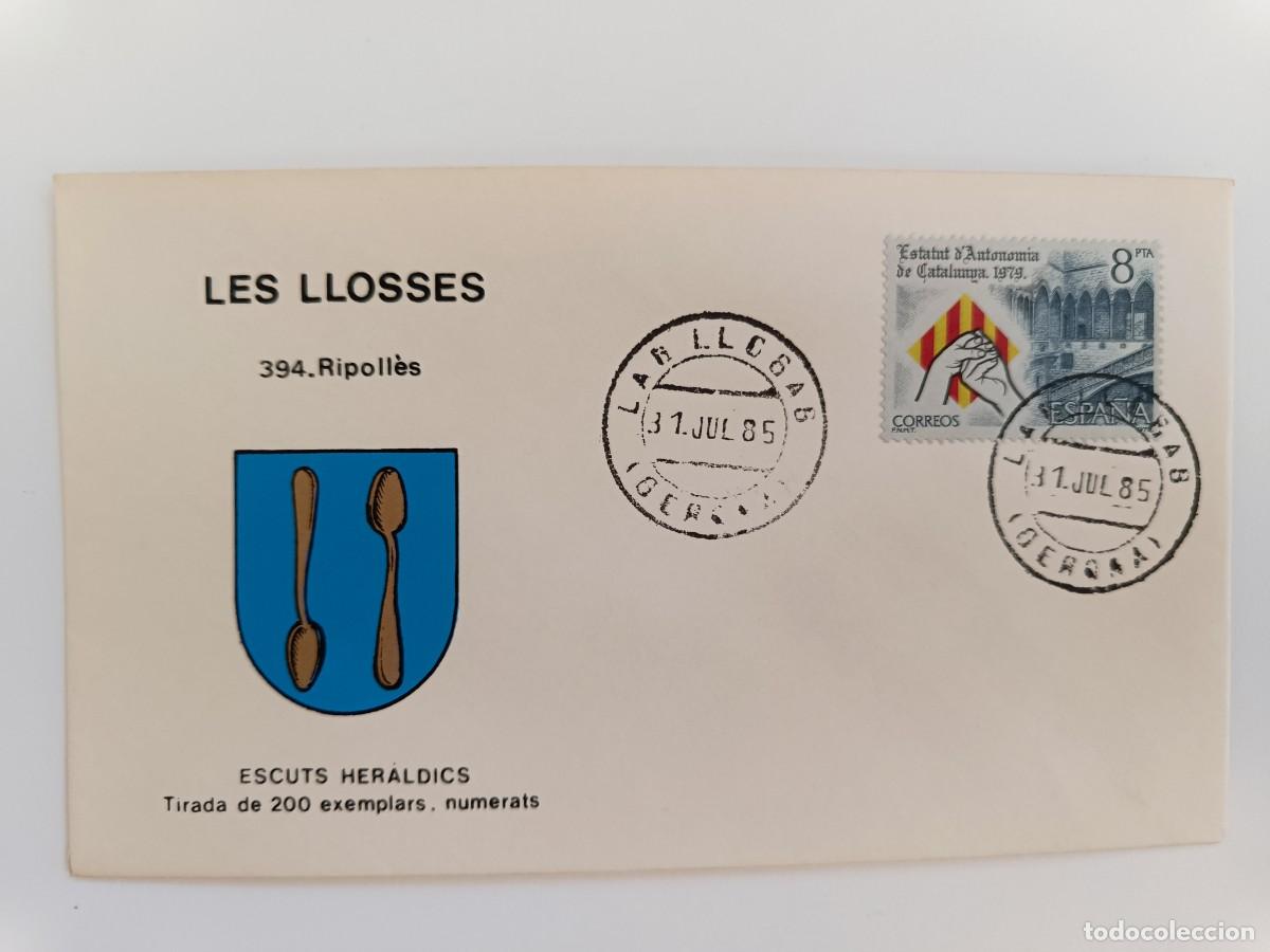 Sellos: MATASELLOS EN SOBRE ILUSTRADO CON ESCUDO DE LA POBLACI&Oacute;N DE LES LLOSSES - RIPOLL&Egrave;S - GIRONA