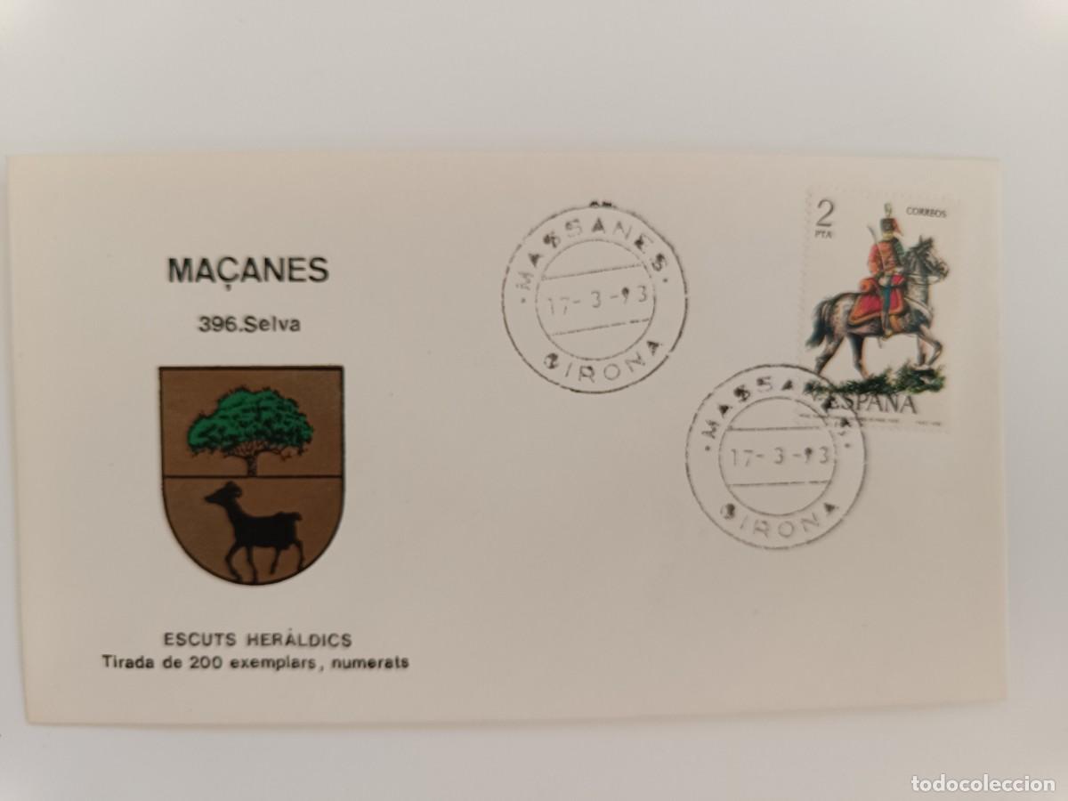 Sellos: MATASELLOS EN SOBRE ILUSTRADO CON ESCUDO DE LA POBLACI&Oacute;N DE MA&Ccedil;ANES - SELVA - GIRONA